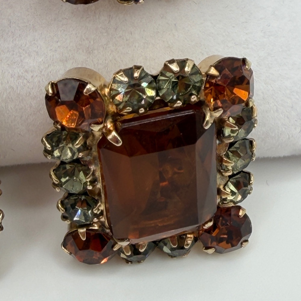 Juliana Elster & DeLizza VTG Smoky Topaz Rhinestone Bracelet and Earrings Set - Picture 15 of 16